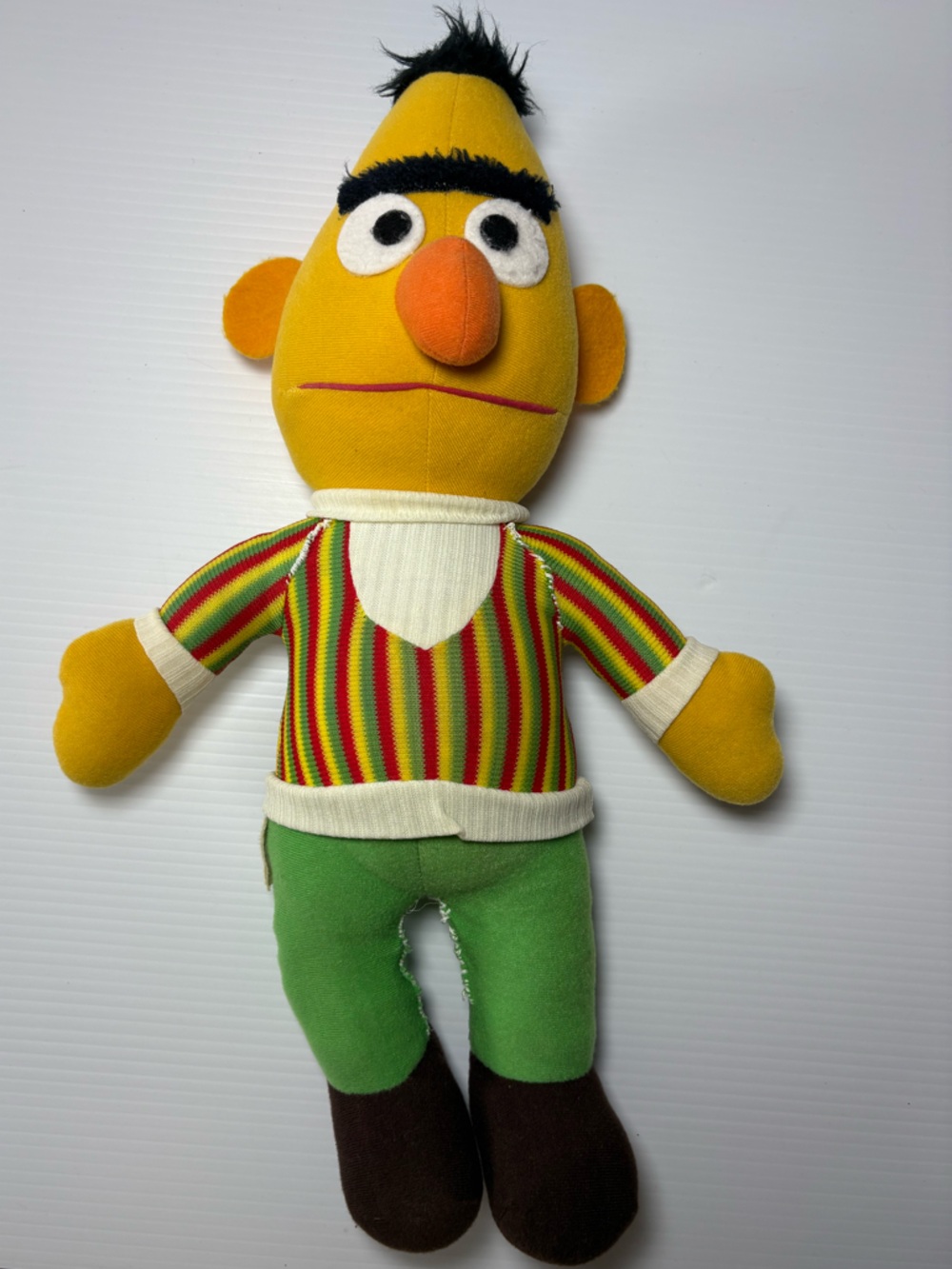 Vintage Sesame Street Yellow Bert Plush with Striped Red-Green Shirt